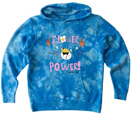 Flower Power, a Aqua Blue Youth Tie Dye Pullover Hoodie
