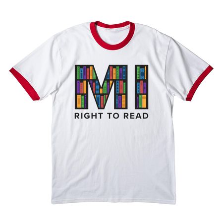 MI Right to Read, a White/ Red Cotton Ringer Tee