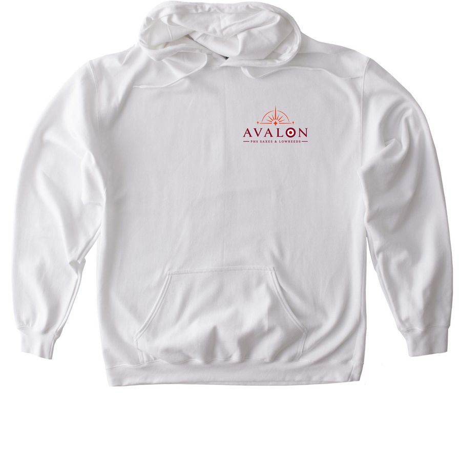 Avalon 26'-27' Sax & Lowreed Merch, a White Gildan Softstyle Pullover Hoodie