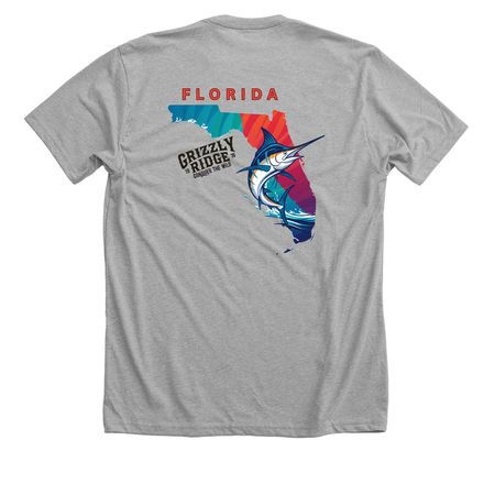REEL FLORIDA, a Athletic Heather Premium Unisex Tee (back-view)