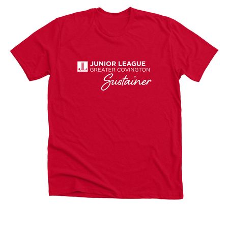 Sustainer Standards: White Logo, a Solid Red Blend Premium Unisex Tee