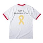 ACP 12 Strike out cancer, a White/ Red Cotton Ringer Tee (back-view)