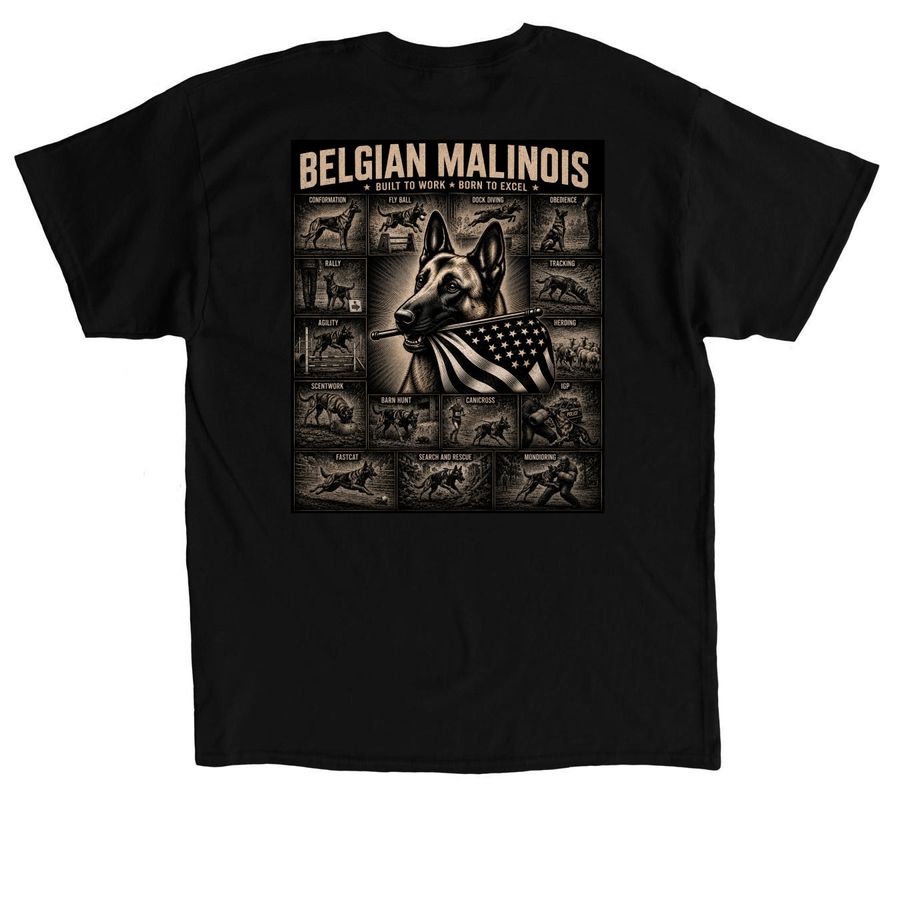 Malinois Do It All, a Black Classic Unisex Tee (back-view)