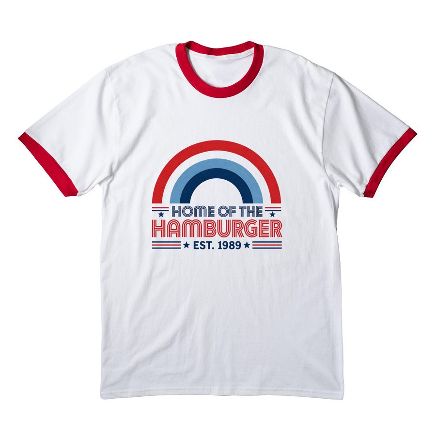 Red White and Burger!, a White/ Red Cotton Ringer Tee