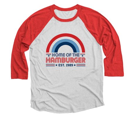 Red White and Burger!, a Red and Heather White 3/4 Sleeve Baseball Tee