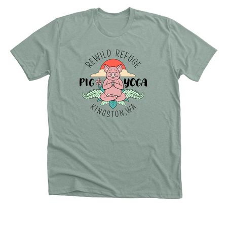 Pig Yoga Campaign (black logo), a Heather Sage Premium Unisex Tee