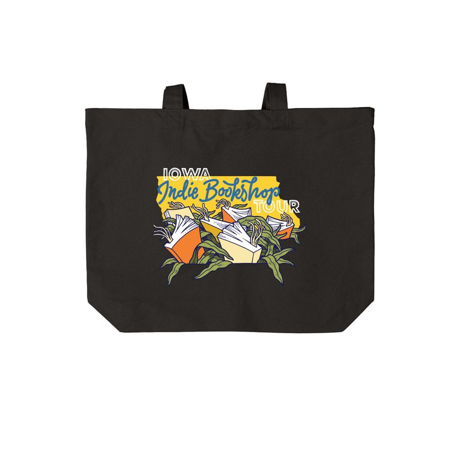 Iowa Indie Bookshop Tour Tote, a Deep Black Cotton Canvas Tote Bag