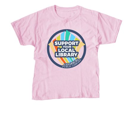 Support Your Local Library, a Light Pink Youth Unisex Tee