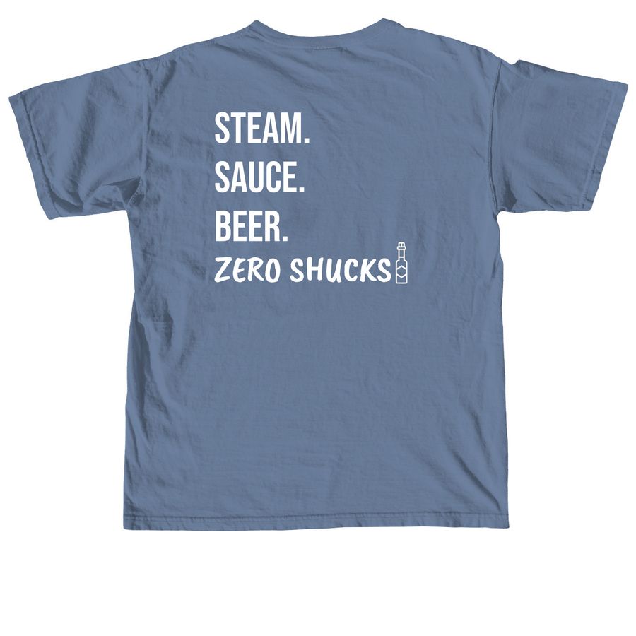 Zero Shucks Checklist, a Blue Jean Comfort Colors Unisex Tee (back-view)