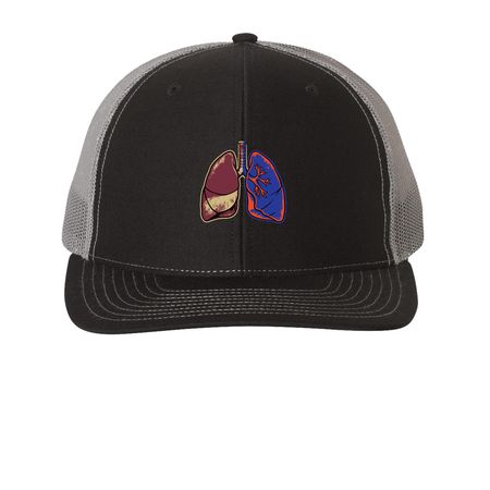 Hats, a Black/ Charcoal Printed Snapback Trucker Cap