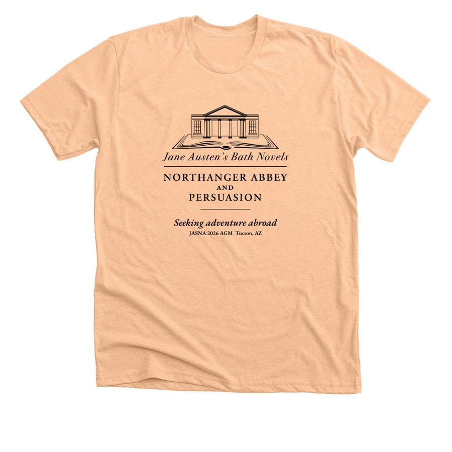 Austen's Bath Novels 2026 Adventure, a Heather Peach Premium Unisex Tee