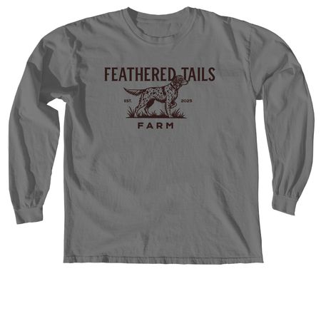 Feathered Tails Farm - Winston Font, a Grey Comfort Colors Long Sleeve Tee