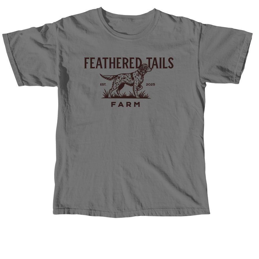 Feathered Tails Farm - Winston Font, a Grey Comfort Colors Unisex Tee