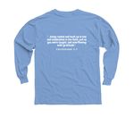 FBACC Logo with Scripture, a Carolina Blue Youth Long Sleeve Tee (back-view)