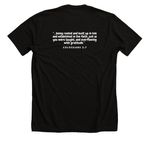 FBACC Logo with Scripture, a Solid Black Blend Premium Unisex Tee (back-view)