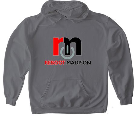 REBOOT MADISON, a Charcoal Gildan Softstyle Pullover Hoodie