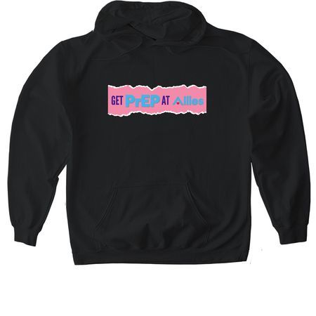 Get PrEP at Allies, a Black Gildan Softstyle Pullover Hoodie
