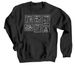 Court Stamps (dark color options), a Black Crewneck Sweatshirt