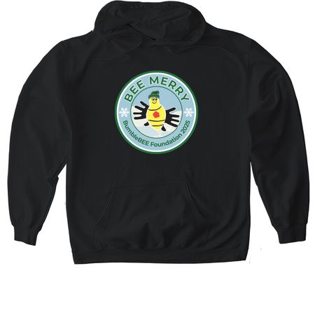 BEE Merry 2025 Holiday Sweatshirt, a Black Gildan Softstyle Pullover Hoodie