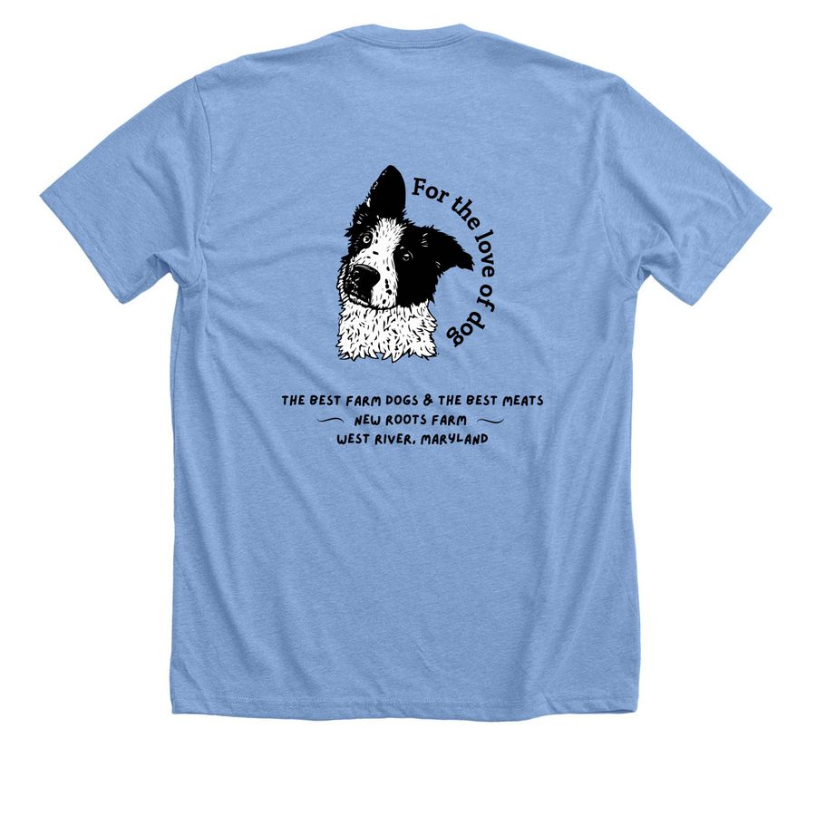 New Roots Farm Dogs, a Heather Carolina Blue Premium Unisex Tee