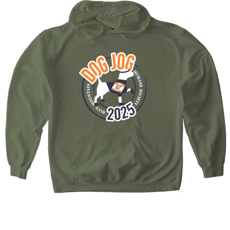 Dog Jog 2025, a Military Green Gildan Softstyle Pullover Hoodie