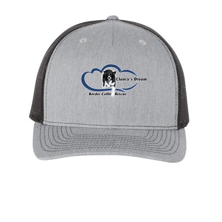 Clancy's Dream Border Collie Rescue Hats, a Heather Grey/ Black Printed Five-Panel Trucker Cap