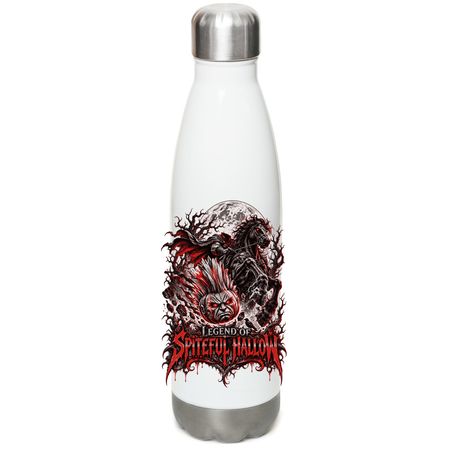 Spite Club Affiliate Steel Water Bottle, a White Stainless Steel Water Bottle (back-view)