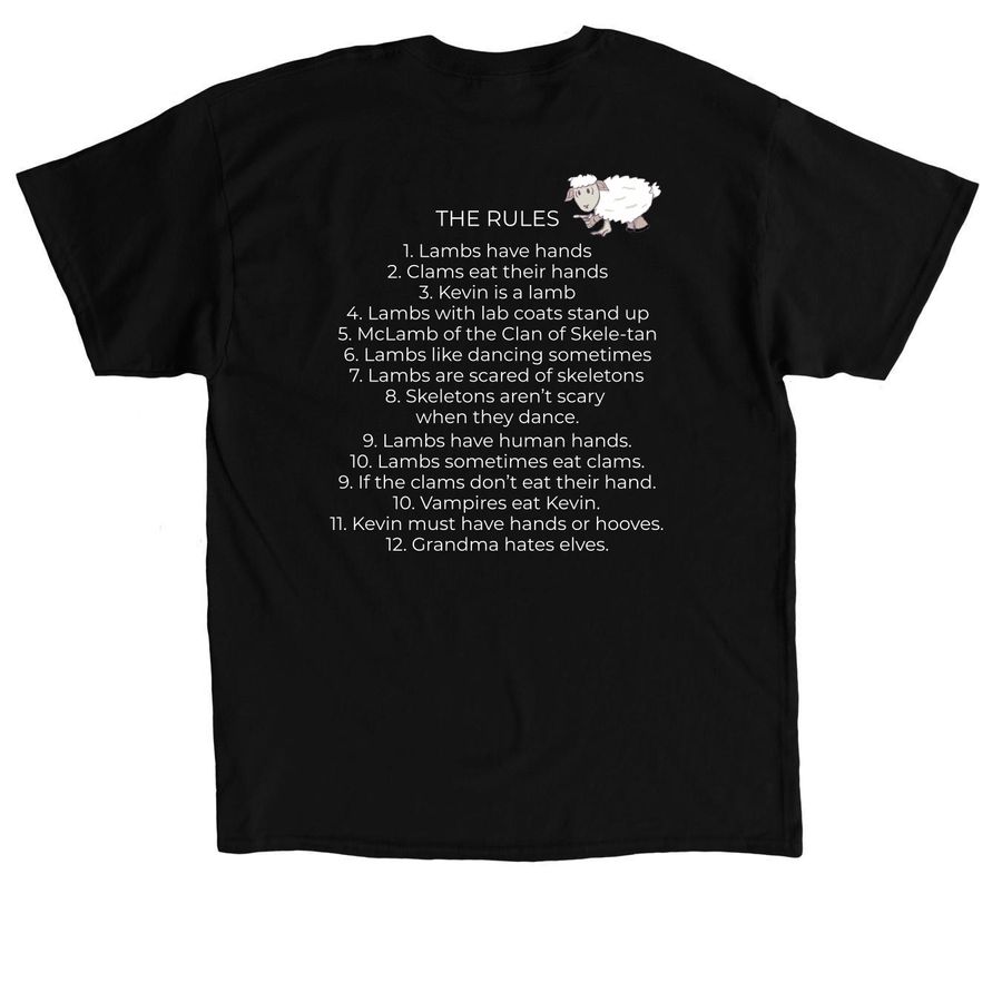 Lambs have Hands?, a Black Classic Unisex Tee (back-view)