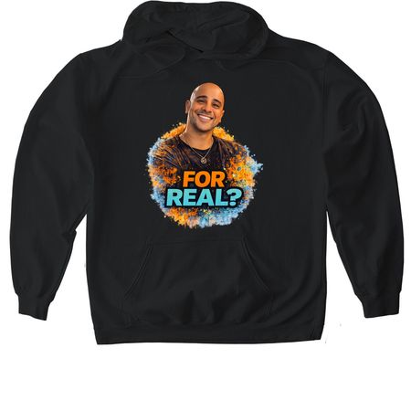 For Real?, a Black Gildan Softstyle Pullover Hoodie