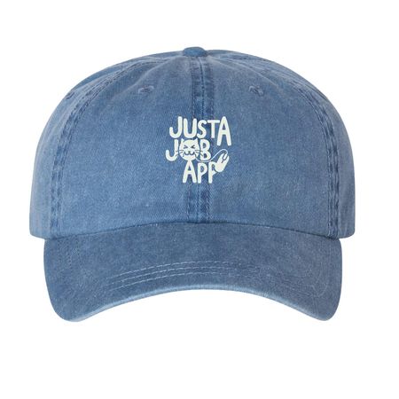 Hire Me Plz Hat (Light Logo), a Royal Blue Printed Pigment Dye Baseball Cap
