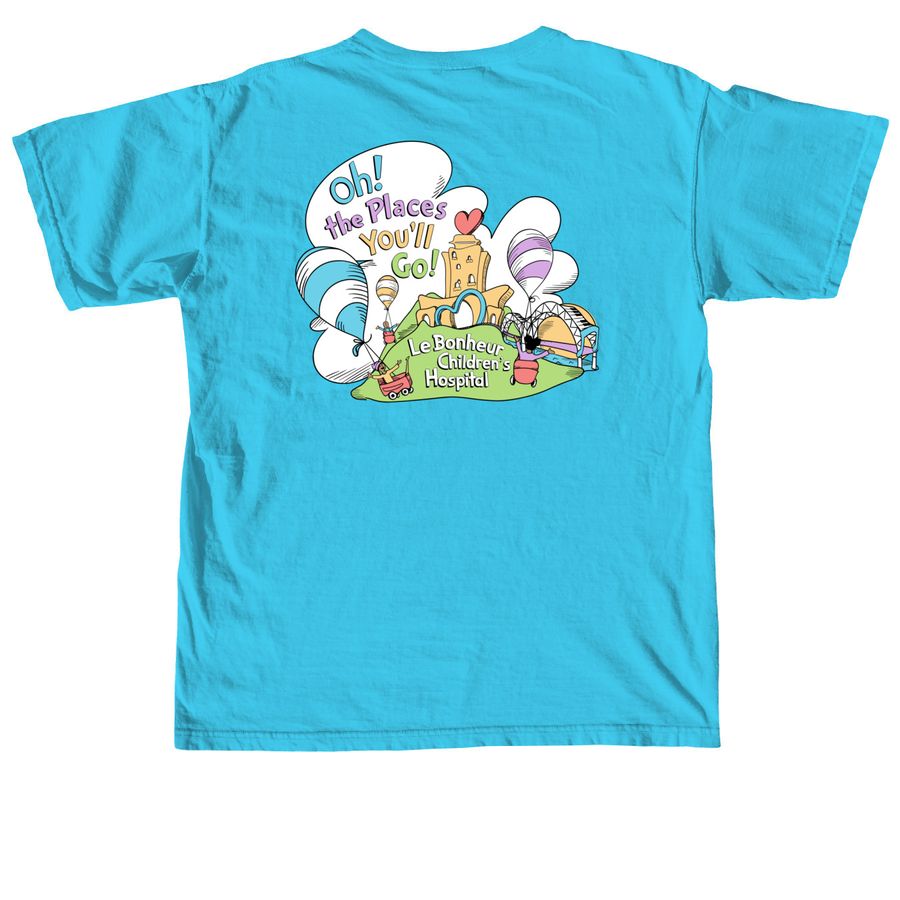 Oh the Places You?ll Go!, a Lagoon Blue Comfort Colors Unisex Tee (back-view)
