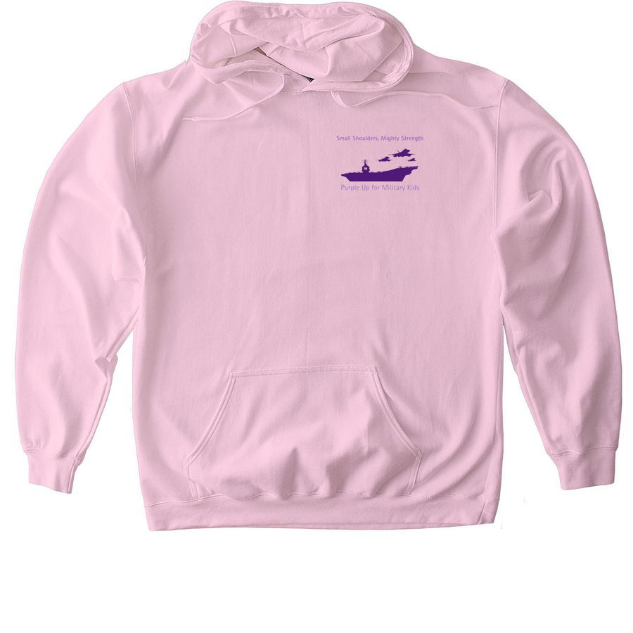 I am Military Kid Strong, a Light Pink Gildan Softstyle Pullover Hoodie
