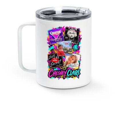 Double sided Chesney Claire Travel Mug, a White Stainless Steel Travel Mug (back-view)