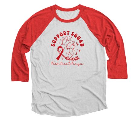 Raya's support squad, a Red and Heather White 3/4 Sleeve Baseball Tee