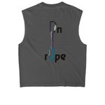 On Rope, a Faded Black Heavyweight Garment Dye Muscle Tee (back-view)