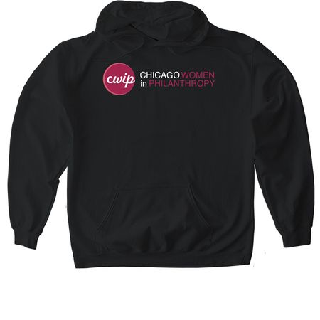 Chicago Women in Philanthropy&nbsp;(white text), a Black Gildan Softstyle Pullover Hoodie