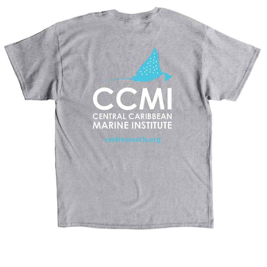 Support CCMI & help protect coral reefs., a Sport Grey Classic Unisex Tee (back-view)