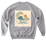 Happiness comes in Waves, a Sport Grey Softstyle Crewneck Sweatshirt (back-view)
