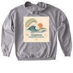 Happiness comes in Waves, a Sport Grey Gildan Softstyle Pullover Hoodie (back-view)