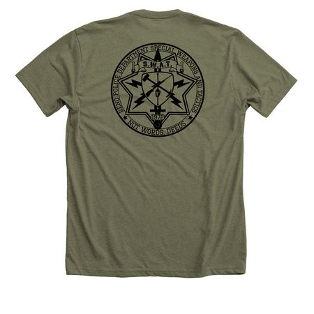 Black Team Logo, a Heather Olive Premium Unisex Tee (back-view)
