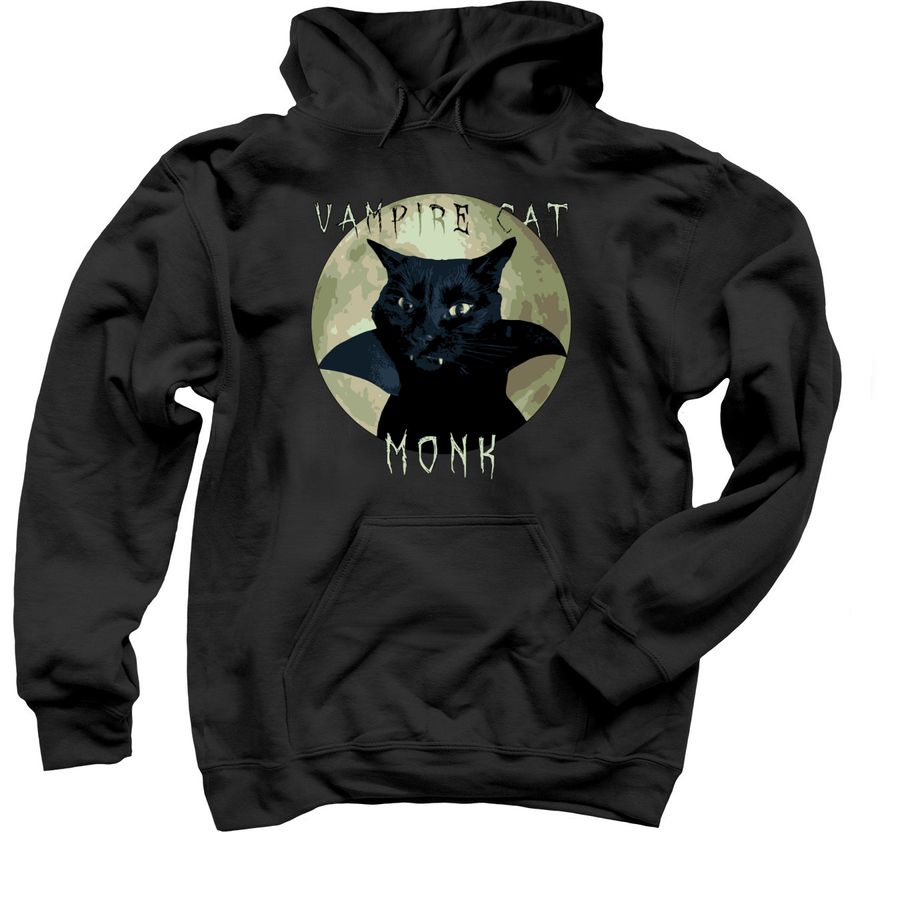Monk Vampire Cat, a Black Pullover Hoodie