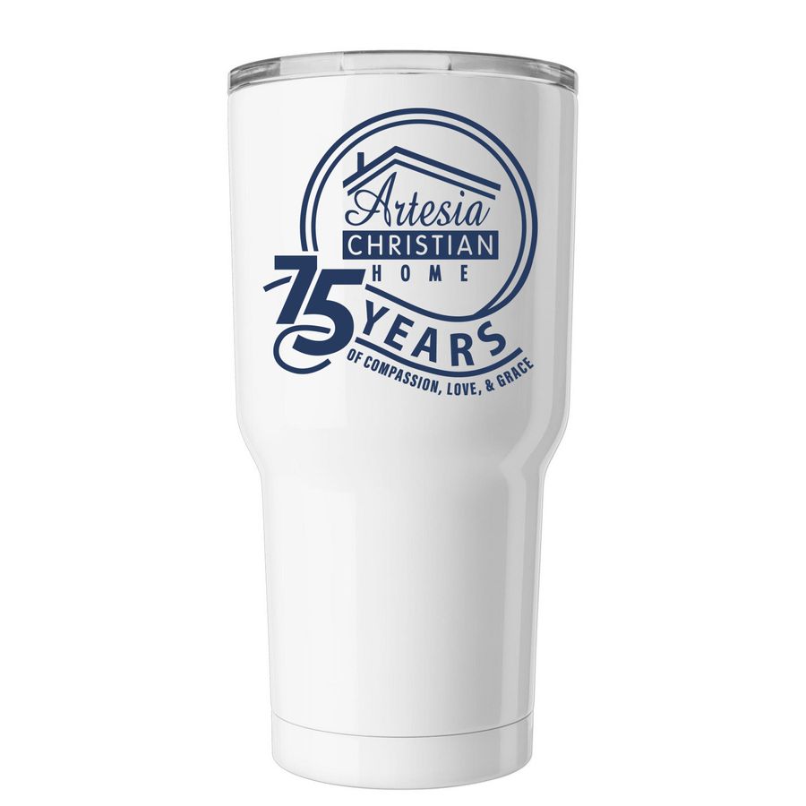 Celebrating 75 Years Tumbler, a White Insulated Tumbler