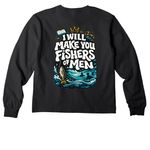 ANCHOR. ?Fishers of Men? Premium Vintage Tee, a Vintage Black Youth Heavyweight Long Sleeve Tee (back-view)