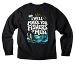 ANCHOR. ?Fishers of Men? Premium Vintage Tee, a Black Unisex Heavyweight Long Sleeve Tee (back-view)