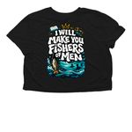 ANCHOR. ?Fishers of Men? Premium Vintage Tee, a Black Women?s Flowy Cropped Tee (back-view)