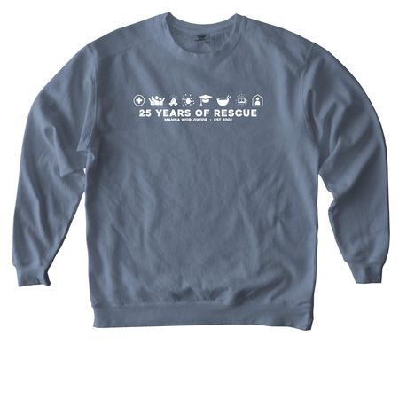 25 Years of Rescue Crewneck, a Blue Jean Comfort Colors Crewneck Sweatshirt