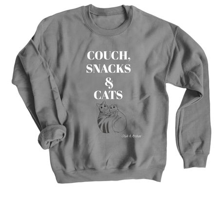 Couch, Snacks & Cats, a Charcoal Crewneck Sweatshirt