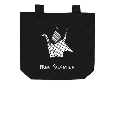 Palestinian Keffiyeh Crane Tote, a Black Organic Cotton Tote Bag