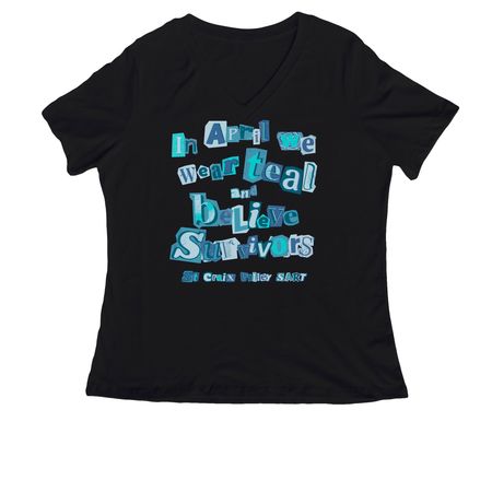 In April We Wear Teal, a Black Women's Relaxed V-Neck Tee