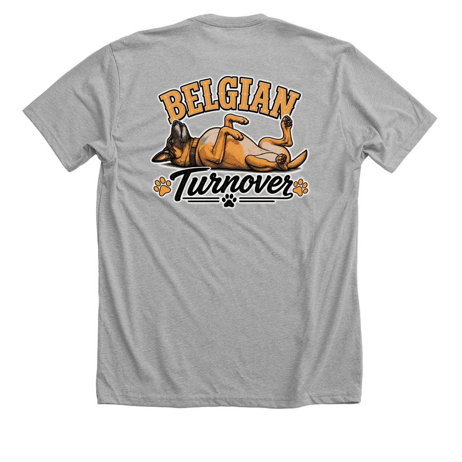 Belgian Turnover ? Tees for Vet Bills, a Athletic Heather Premium Unisex Tee (back-view)
